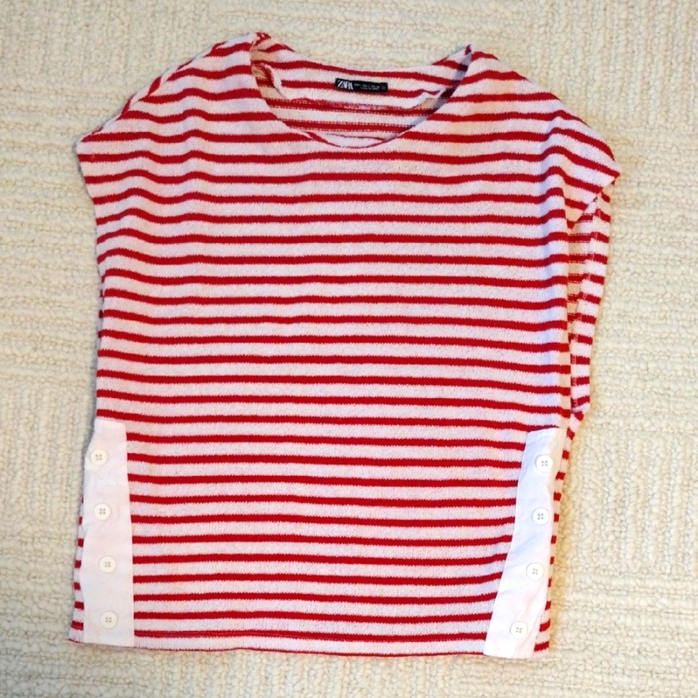 Zara Womens Red and White Striped Top
